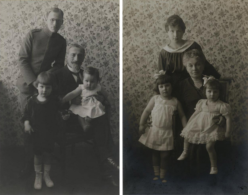 Die Familie Rosenthal, aufgenommen ca. 1918/19 Erwin Rosenthal steht neben seinem Vater Jacques, der den kleinen Sohn Felix (1917–2009) auf dem Schoß hält. Daneben steht der älteste Sohn Albrecht Rosenthal (1914–2004). Auf dem zweiten Bild hält Emma Rosenthal ihre Enkelinnen Gabriella (1913–1975) und Nicoletta (1915–1988) im Arm. Dahinter steht die Schwiegertochter Margherita, Tochter des renommierten Antiquars und Verlegers Leo Olschki. Margherita und Erwin sollten 1920 noch ein weiteres Kind bekommen, Bernhard Rosenthal (1920–2017). Quelle: Stadtarchiv München, NL-ROS-0472-41 / NL-ROS-0472-43