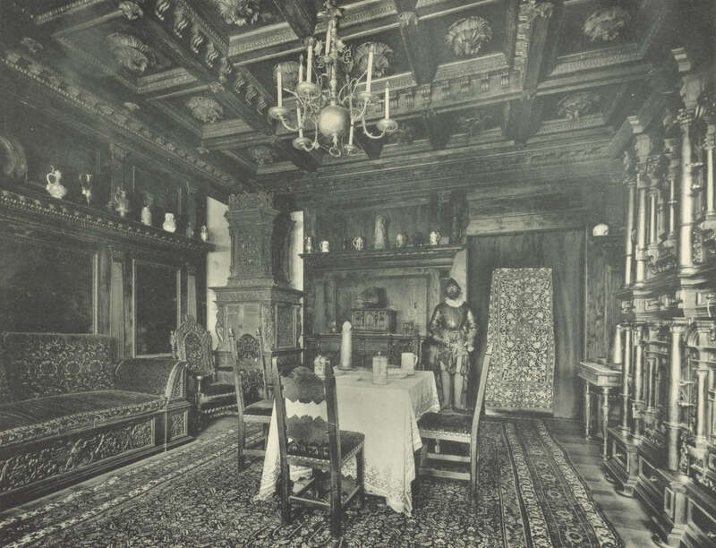 „Ausstellungssaal alter Möbel“, 1910/11 Die Ausstattung der Schauräume „mit teilweise alten Dingen“ war durch Otto Bernheimer erfolgt. (Bayerischer Architekten- und Ingenieurverband [Hg.], München und seine Bauten, München 1912, S. 339). Quelle: Blätter für Architektur und Kunsthandwerk 24 (1911), Heft 10, Taf. 93.