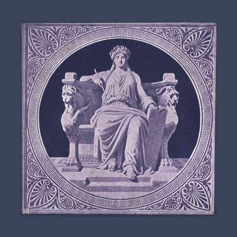 Das Logo der Galerie Heinemann, 1911 Im Jahre 1904 tauchte erstmals das Logo der Galerie in den Katalogen auf, eine antikisierend gekleidete und bekränzte Frau auf einem Löwenthron, die mit Pinsel und Tafel für die Kunst steht. Quelle: Galerie Heinemann, Frühjahr 1911, München 1911 (Exemplar Zentralinstitut für Kunstgeschichte, Bibliothek, XE-He 90/30(2,51 R).